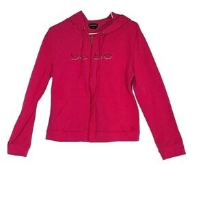 Bebe Full Zip Hoodie‎ Rhinestone Logo Pink Sweatshirt Jacket  L designer luxury